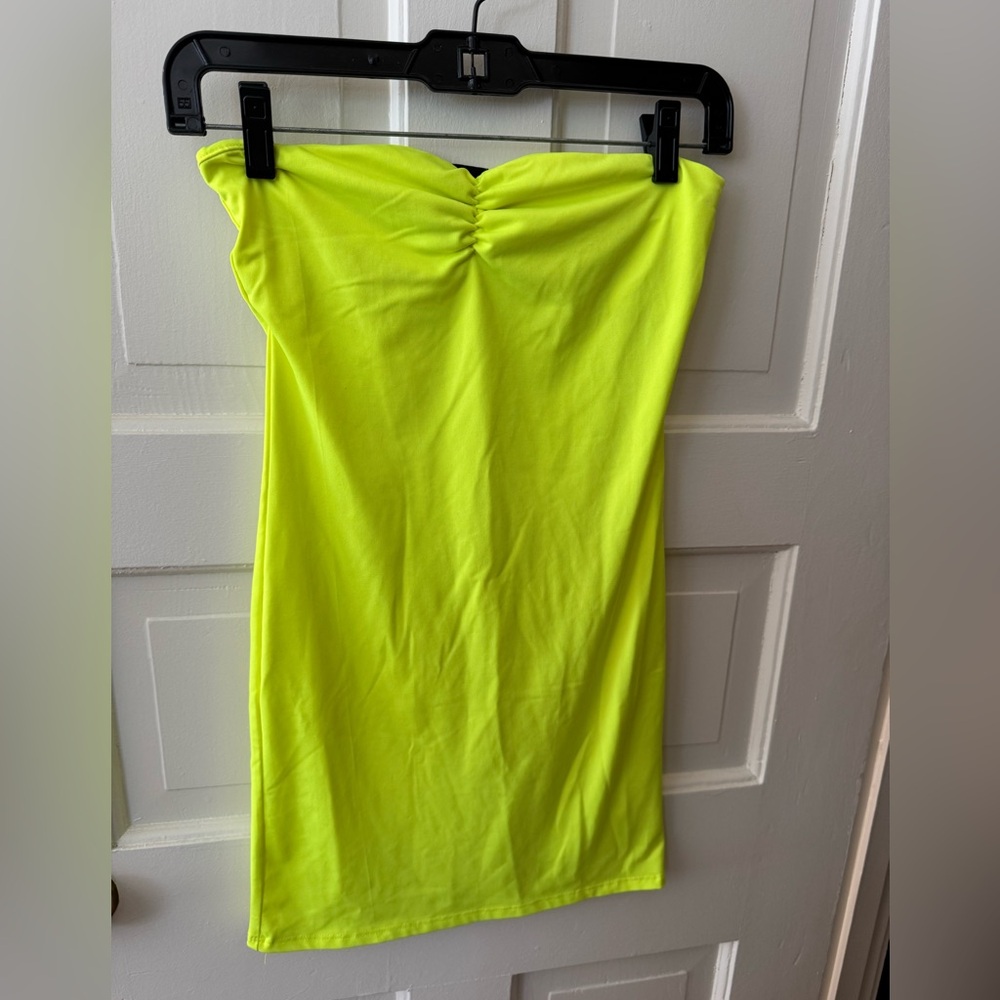 Nasty Gal Neon Lime Strapless Ruched Top, Small, Worn Once